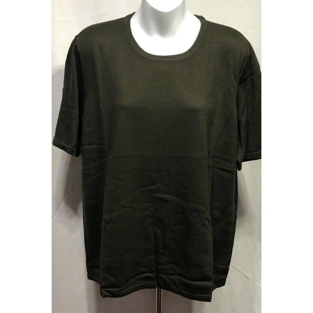 Liz Baker Knit Sweater Top 1X Dark Green Short Sleeve Cottage Capsule Office